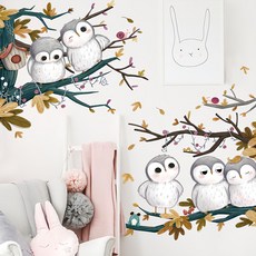 INS 歐風壁貼系列 裝飾貼紙 兩片裝 c031 - 可愛貓頭鷹壁貼 輕鬆打造北歐風居家, 多色, 1組