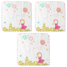 Gemini 雙星毛巾 夢幻花火城市小方巾 100%棉, 24 x 24cm, 橘色, 3條