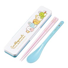 Skater 銀離子兒童餐具湯匙筷子組 附收納盒, 盒子188 x 47 x 18mm + 筷子/湯匙180mm, 角落生物 藍, 1組