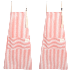 Axis 艾克思 簡約條紋棉麻質感工作圍裙 - 親膚舒適，居家/工作皆適用, 條紋紅, 2件