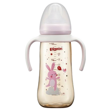 pigeon 貝親 寬手雙把手PPSU奶瓶, 兔子粉, 330ml, 1個