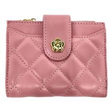 真皮10卡位女士短夾，大鈔位，相片位，零錢位，外插卡位, 10.5 x 9 x 1cm, 粉紅色