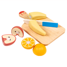mentari 健康水果切切樂 適用年齡2歲以上 含笑臉切菜板、小刀、水果、香蕉和橘子, 水果切切樂 原木多色, 1組