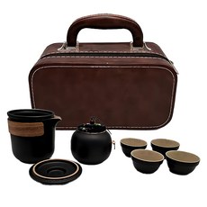 BOACUP 旅行茶具皮箱, 1組, 茶杯4個 + 茶盤 + 茶壺, 純黑