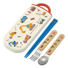 Skater 3合1餐具組, 筷子 + 叉子 + 湯匙 + 筷盒, 工程車車, 1套
