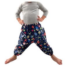 兒童透氣防水雨褲, 95%棉 5%氨綸, 360度高亮安全反光條, 深藍滿印太空, S(85~95cm)