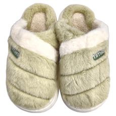 Lego life 雙色毛絨EVA厚底防滑保暖男女室內拖鞋, 38~39, 淺綠色