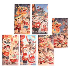 新年彩繪童風紅包袋 精美彩色印刷, 6個