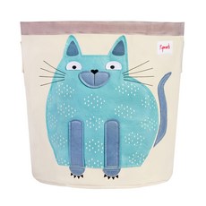 3 sprouts 收納籃, 手感柔軟耐抗污 桶裝超大容量 可折疊壓扁, 44.5 x 43cm, 貓咪, 1個