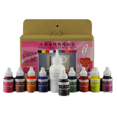 台灣敏愛 10色水性色母組合, 黑色 + 黃色 + 紅色 + 藍色 + 綠色 + 紫色 + 橙色 + 桃色 + 棕色 + 白色, 190g, 1組