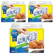 得意 抽取式廚房紙巾 易手抽 100抽, 3包, 3袋