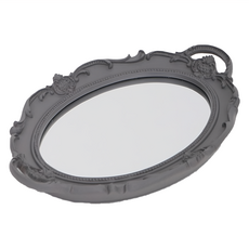 Prologue 英式古典鏡面飾台 oval-01 灰色橢圓形 鏡面玻璃 樹脂 金屬掛鉤 W23.5*15*H2.5CM, 1個