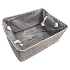 條理整頓收納 多用途棉麻布提把收納籃3件組 OB00288, 灰, 1組