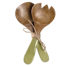 德國LEONARDO里歐 木質沙拉叉匙組 手工木品, 芒果綠, 沙拉叉子 + 沙拉匙, 1組