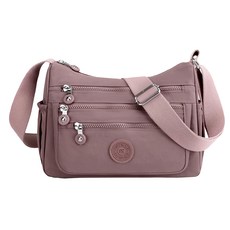 5隔層大容量防潑水輕量尼龍斜背包 單肩包 7173, 29 x 21 x 13cm, 藕粉色