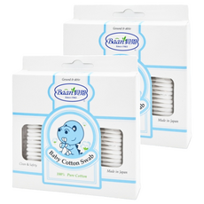 Baan 貝恩 嬰兒細紙軸棉花棒, 100%純棉 觸感柔細舒適, 專為嬰幼兒眼耳鼻設計, 日本製造, 125支, 2盒