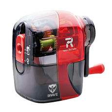 BRAVE 自動退筆手動削鉛筆機 適用於圓形、六角形和三角形鉛筆, 紅黑, 1個