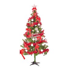 特仕幸福型裝飾綠色聖誕樹 銀白熱情紅系配件 100燈LED燈暖白光*1 附控制器, 綠色+銀白色