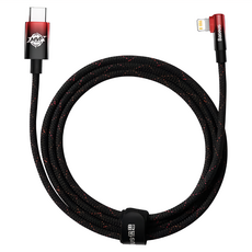 Baseus 倍思 MVP系列 2 手遊彎頭快充 Type-C to IOS PD 傳輸充電線 20W, 2m, 黑紅色, 1條