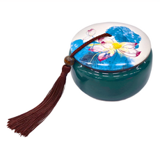 夏禪清荷陶瓷密封茶葉罐 綠色 罐子尺寸10cm*7cm, 1個