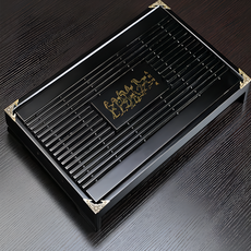 木製抽屜茶盤, 43cm x 28cm, 黑色 馬到成功, 1個