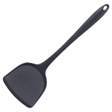 Quasi 安心矽膠耐熱鍋鏟 一體成型 耐熱200℃ 柔軟不刮傷鍋具 吊掛收納, 黑色, 1支