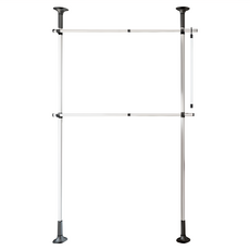 Liwooliving 頂天立地雙層衣架+晾衣叉, 140*244cm, 黑白