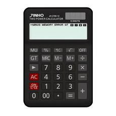 JINHO 京禾 JH-2780-12 12位元計算機，太陽能/電池雙重電源，大螢幕大按鍵, 黑色, 1個
