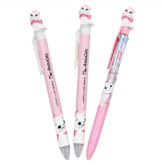 hM PLUS Disney迪士尼 原子筆套組 0.5毫米原子筆 單色原子筆2入+三色原子筆1入, 瑪麗貓款, 1組