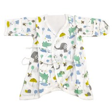 OhBabyLying 嬰兒紗布衣 包手款 純棉透氣舒適 可反摺袖口, Free Size, 鱷魚小象, 1件