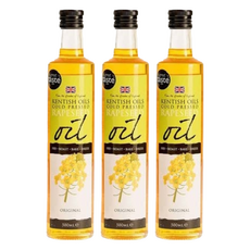 肯特 冷壓菜籽油 含豐富維生素E Omega 3 6 9 小量生產 純淨天然 高煙點 烹飪時不易變質, 500ml, 3瓶