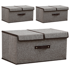 上手家居 可折疊收納箱 附蓋 棉麻材質 灰色, 50 x 30 x 25cm, 3個