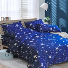 Blue Cat 藍貓 印花枕套 床包組, 45 x 75cm, 藍色, 4件