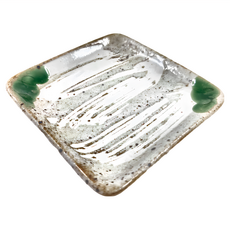 佐和陶瓷 正角碟 日本製造, 白釉綠紋, 1個