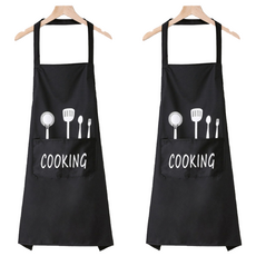 北歐時尚防水防油口袋圍裙 68.5x72cm, 黑色, 2件