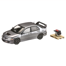 Hobby JAPAN 三菱 MITSUBISHI LANCER EVOLUTION 8 MR GSR + 展示引擎 1/64 灰銀, 1個