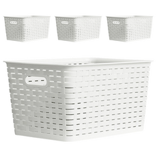 dayneeds 日需百備 仿編織收納籃 四色可選 洗衣籃 塑膠籃 置物籃 玩具收納, 白色, 4個