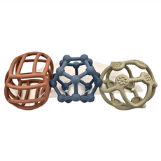 MUGU 沐咕寶貝 森林系 感官學習固齒器3件組, 食品級矽膠, 不含雙酚A, 柔軟且耐用, MGTR3101, 白色 + 咖啡色 + 藍色, 1組