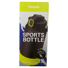 Peacock 日本孔雀 運動酷跑316不鏽鋼 手提式直飲保冷保溫 水壺, 消光黑, 1.5L, 1個