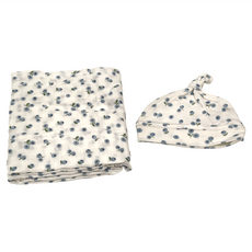 lulujo 竹纖維帽子包巾組，70%黏液嫘縈(竹纖維) + 30%棉，0歲以上適用, 藍莓