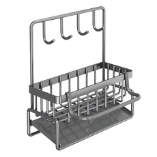 拍平方 檯面海綿瀝水架 加厚碳鋼材質 加高四鉤 可檯面/免打孔壁掛 承重強 放置多物品, 槍灰色, 1個