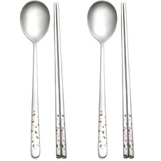 韓國陶瓷生活 Olivia 雷射韓式湯筷 2人份餐具組, 1組, 湯匙2支+筷子2雙