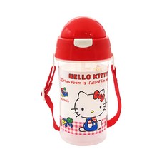 Hello Kitty 凱蒂貓 彈跳吸管水壺 500ml, 塑膠材質, 耐熱-15~100度, 可愛圖案, 白色, 1個