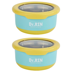 Dr. RIN 不鏽鋼雙層隔熱碗, 2個, 藍色 730ml