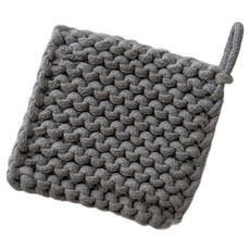 THiRTEEN 拾參家居 奶油系鉤織方形杯墊 淺灰色 12 x 12cm 手工編織隔熱杯墊, 1個