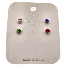 Hannah 正韓 18-2 貼耳針式耳環 Set 4個, 粉色 + 藍色 + 綠色 + 紅色