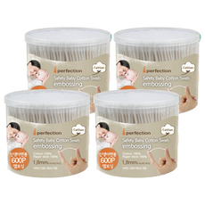 Perfection 嬰兒專用紙軸棉花棒 1.8mm柔軟彎曲, 600支, 4罐