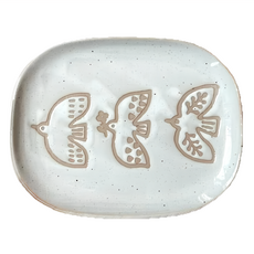 KANESAN TORItoHA系列 手繪飛鳥方盤 產地日本 洗碗機OK/微波爐OK, 12.5 × 16 × 1.5cm, 米白, 1個