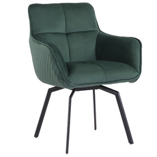 E-home Chris克里斯絨布扶手旋轉休閒餐椅 綠色 舒適旋轉 餐廳首選, 1個
