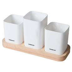 橡木底座餐具收納盒 白色 PP+橡木材質, 1組